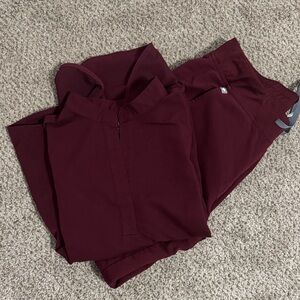 Figs Women's Maroon Scrubs- XS top & small joggers